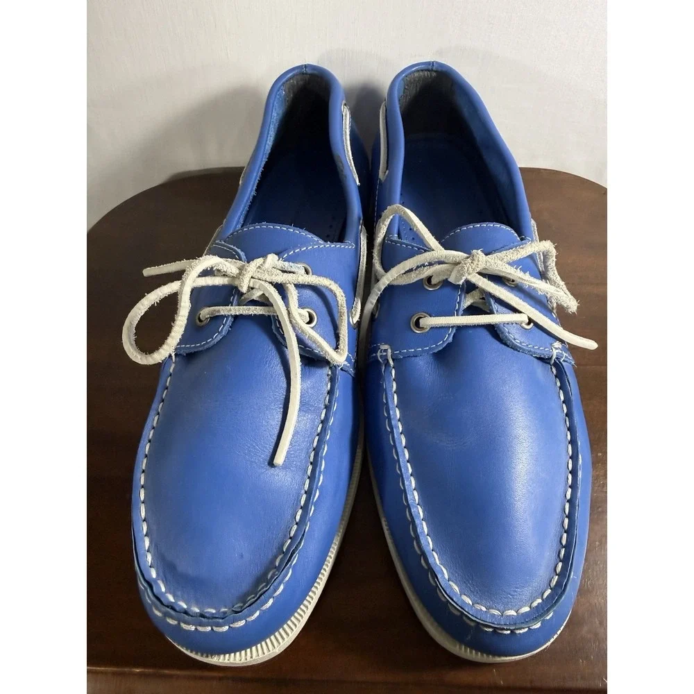 Eddie Bauer Men's 13 Light Blue Leather Slip On Boat Shoe Loafer